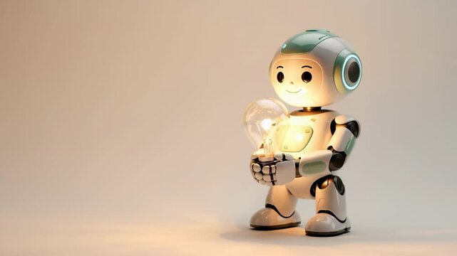 3d robot character standing on plain background in studio lighting