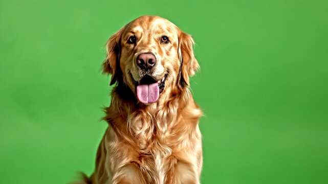 Golden Retriever dog, happy pet, green screen background, studio portrait, friendly animal ai 4k Video