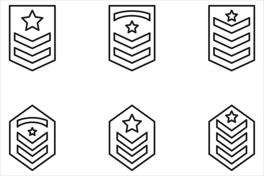 Military Badge icon set. Army, star, Military rank chevron icon set. Army Patch Symbols. Vector icon.