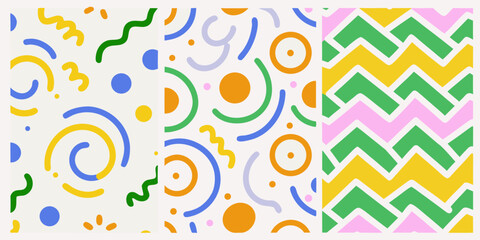 Fototapeta premium Four colorful abstract patterns showing design progression geometric shapes and playful elements high quality professional