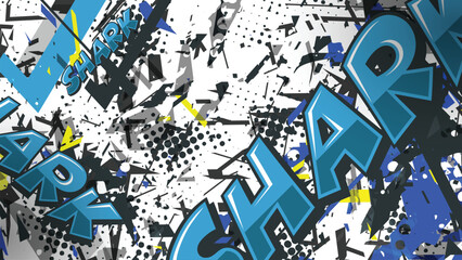 Shark Graffiti Racing Background with Abstract Geometric Patterns © Nj Art