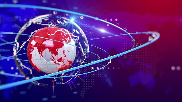 3D Live News Studio Background with Digital Earth and World Map, Breaking News Broadcast Backdrop for International News Channel Loop
