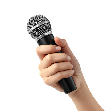 Professional Hand Holding Microphone Isolated Transparent Background Image for Presentations and Events