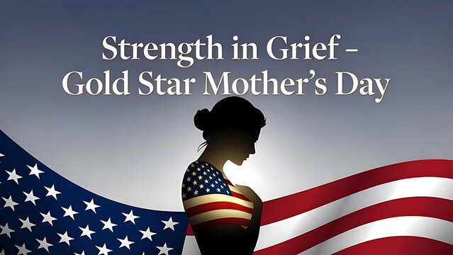 Silhouette of a woman with american flag pattern on her chest, representing strength in grief and gold star mother's day illustration