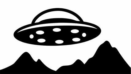 Flying saucer hovers above mountain range silhouette at dusk mysterious landscape with ufo © Ubaid