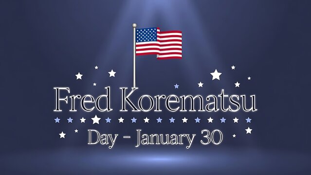 Fred korematsu day january 30 with american flag and stars illustration