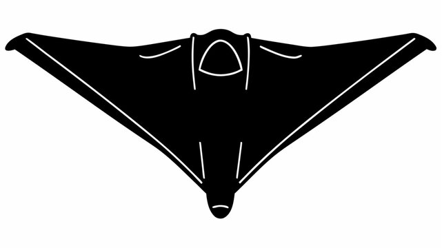 Triangular unidentified aircraft silhouette flying high in the sky with modern design
