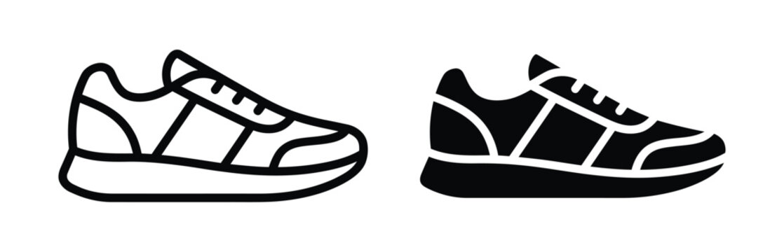 Black and white sneakers icon set Vector