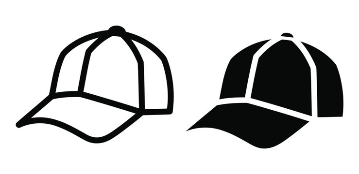 Black and white baseball cap icons Vector