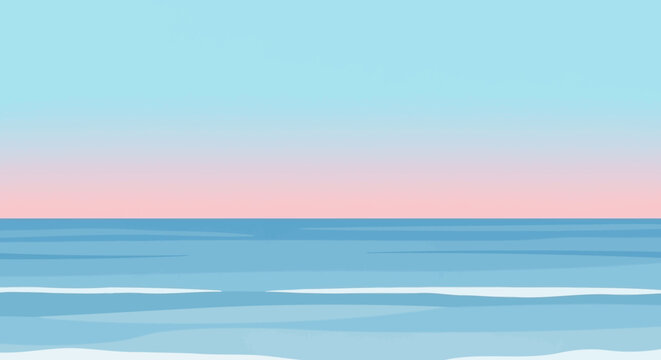 Serene Beach Scene with Calm Ocean and Soft Sunset Colors.