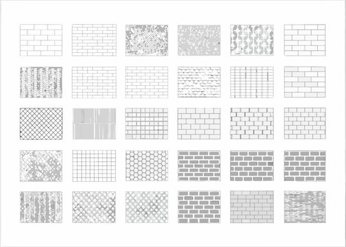 Architectural hatching patterns collection in a grid arrangement vector illustration on white background high quality