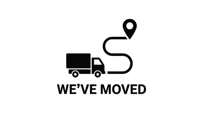 Delivery truck with map path and location pin for we have moved