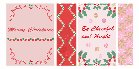 Festive christmas card set with floral ornaments red and green color scheme and cheerful greetings © Apurba