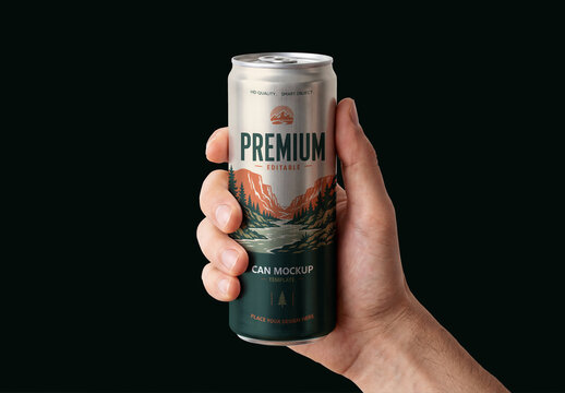 Hand Holding Can Mockup