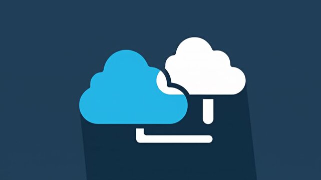 Cloud data transfer icon on navy background, with long shadows