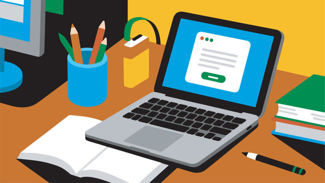 Illustration Of Online Learning Concept, Laptop And Book Vector Design Template