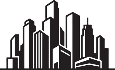 Obraz premium Modern City Skyline Silhouette Icon - Minimalist Urban Skyscrapers Vector Illustration