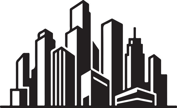 Modern City Skyline Silhouette Icon - Minimalist Urban Skyscrapers Vector Illustration