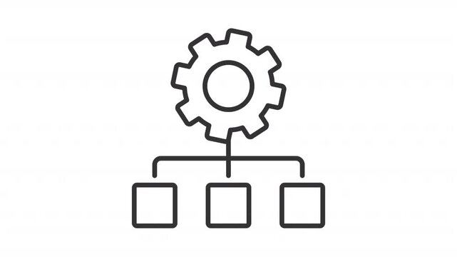 Animated process structure line icon. Flowchart hierarchy animation. Project development. Workflow optimization technology. Outline element on white background. HD video with alpha channel