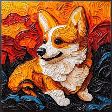 Welsh Corgi with a detailed textured pattern, emphasizing the richness of its coat and adding a tactile, artistic element.