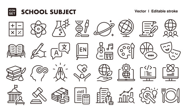 School Subject Icon Set &ndash; Editable Line Style