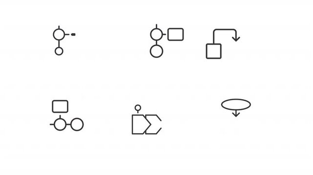 Animated timeline types line icons. Business data processing animation set. Diagrams of workflow organization. Sequential steps. Outline elements on white background. HD video with alpha channel
