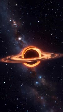 A mesmerizing cosmic dance around a supermassive black hole, showcasing the intricate swirling motion of matter and light in the vastness of space, blending science and imagination.