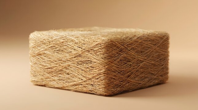 Abstract Square Block Made of Natural Dried Straw and Fiber