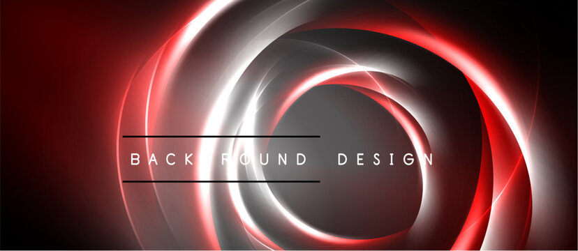 Abstract design features glowing concentric circles. Red, white, gray hues create dynamic visual effect. Text reads background design.