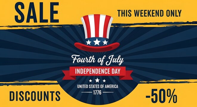 Fourth of july independence day sale banner with uncle sam hat