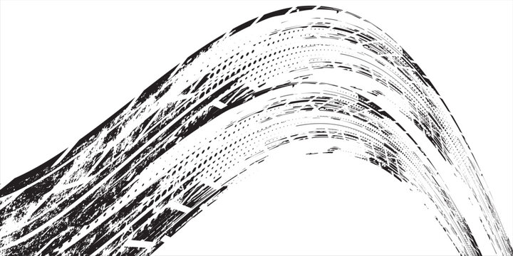 Tire tread marks, wheel textures, tire marks - car racing, motocross, drift, rally, off-road and others. Vector black isolated texture in grunge style