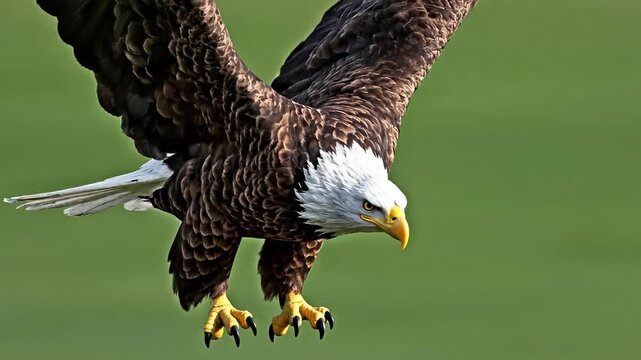 Bald eagle, American eagle, brown bird, white head, flying eagle, sharp talons ai 4k Video
