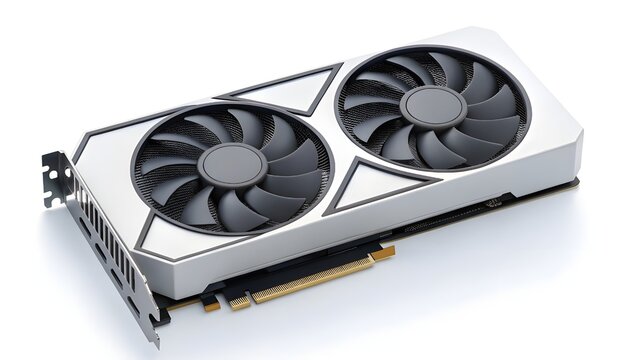 Graphics Card Component Centered On Minimal White Backdrop, Modern Computer Hardware Scene Showing Precision Detail And Sleek Engineering Design
