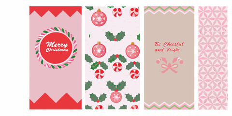 Festive christmas pattern set with ornaments holly candy canes and seasonal greetings pastel colors © Ranajit