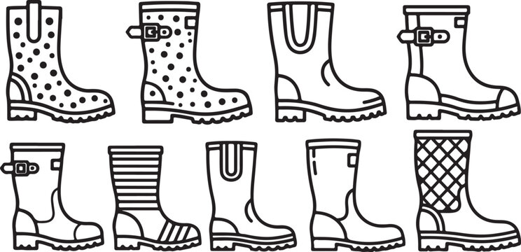 Black and white icons of different types of socks on a plain background Vector