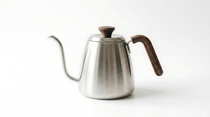 Fototapeta premium ceramic teapot with wooden handle isolated on clean background representing modern kitchen tableware tea culture minimal household design composition concept