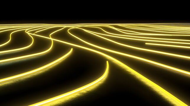 Glowing yellow neon lines forming an abstract landscape