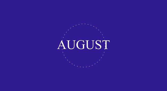 August minimalist typography motion on a deep blue animation background