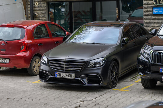 April 18, 2026, Tbilisi, Georgia Black Matte Mercedes-Benz S63 AMG W222 Performance Luxury Sedan Front View