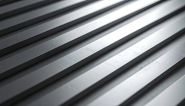 A close-up shot of parallel metallic or plastic strips creating a textured grayscale background with varying light and shadow.