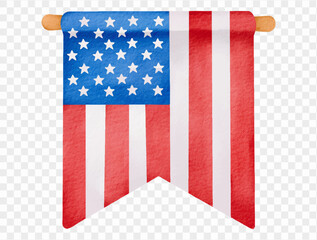 Obraz premium Watercolor American flag hanging banner patriotic celebration illustration Vector.