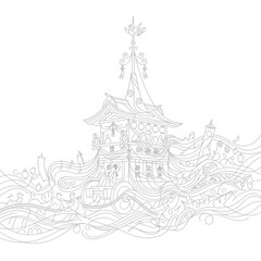 Obraz premium Stylized building graphic design element abstract waves ornament ornamental graphic art.