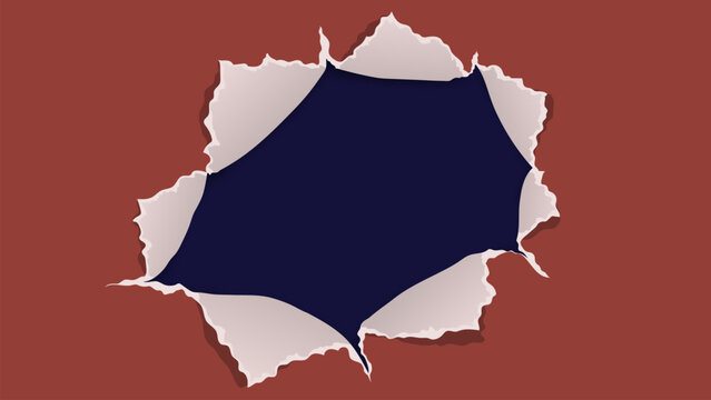 Brown Paper Hole in ripped paper on blue background Vector Illustration