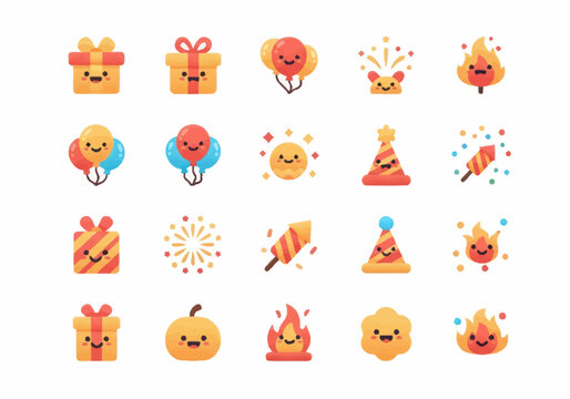 Smiling cartoon pumpkins and Halloween icons.