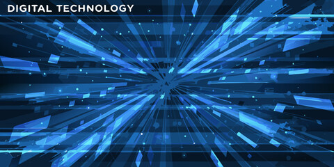 Abstract blue light trails radiating from a central point digital technology background high quality professional © Rina