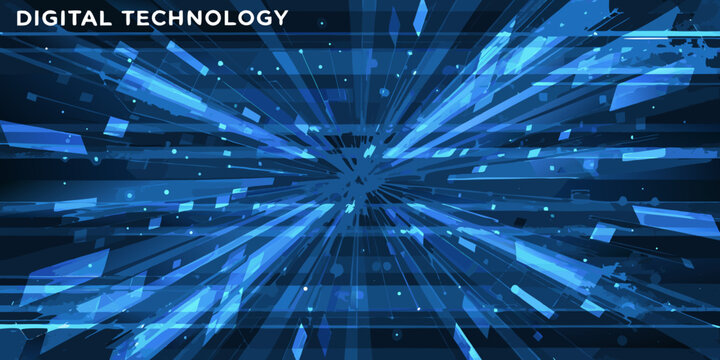 Abstract blue light trails radiating from a central point digital technology background high quality professional