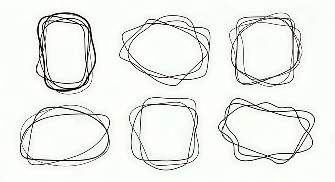 Set of six rough, sketch-style rectangular frames