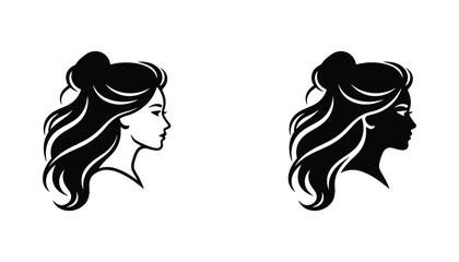 Beautiful woman profile portrait silhouette in elegant line art and solid black fill for beauty salon or wellness brand logo design © Meghna
