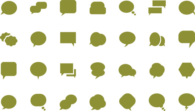 Collection of olive green speech bubbles and thought bubbles in various shapes and sizes chat bubble