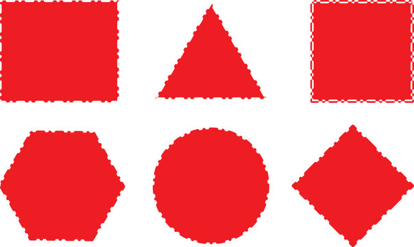 Six red geometric shapes with rounded edges on white background red shapes square triangle circle